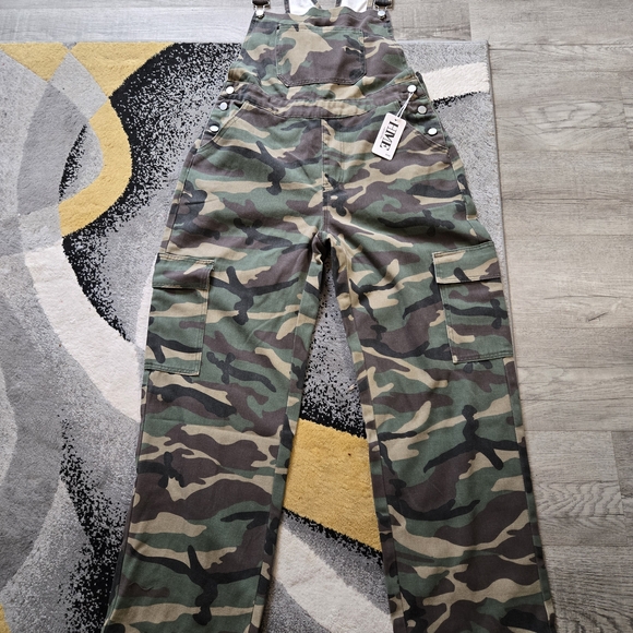 ME Makeover Essentials Women's Camo Cargo Overalls in Green & Brown